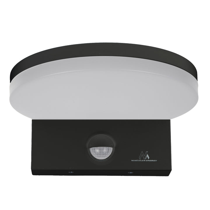 Maclean MCE344 B motion sensor LED lamp. With a PIR motion sensor, it emits neutral white light (4000K) with 15W power and 1560lm brightness. Rated IP65, it ensures durability and reliability in various settings.