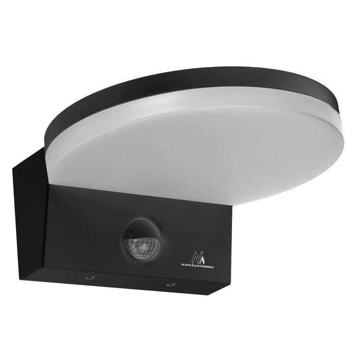 Maclean MCE344 B motion sensor LED lamp. With a PIR motion sensor, it emits neutral white light (4000K) with 15W power and 1560lm brightness. Rated IP65, it ensures durability and reliability in various settings.