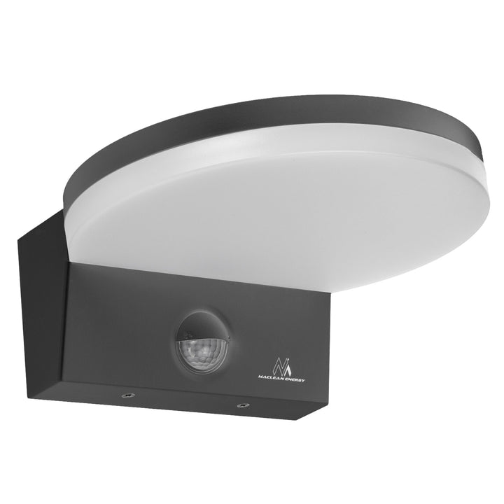 Maclean MCE344 GR rörelsesensor LED-lampa. Utrustad med en PIR-rörelsesensor, den avger neutrala vitt ljus (4000K) med 15W effekt och en ljusstyrka på 1560lm. Betygsatt IP65 säkerställer den hållbarhet och tillförlitlighet i olika miljöer.