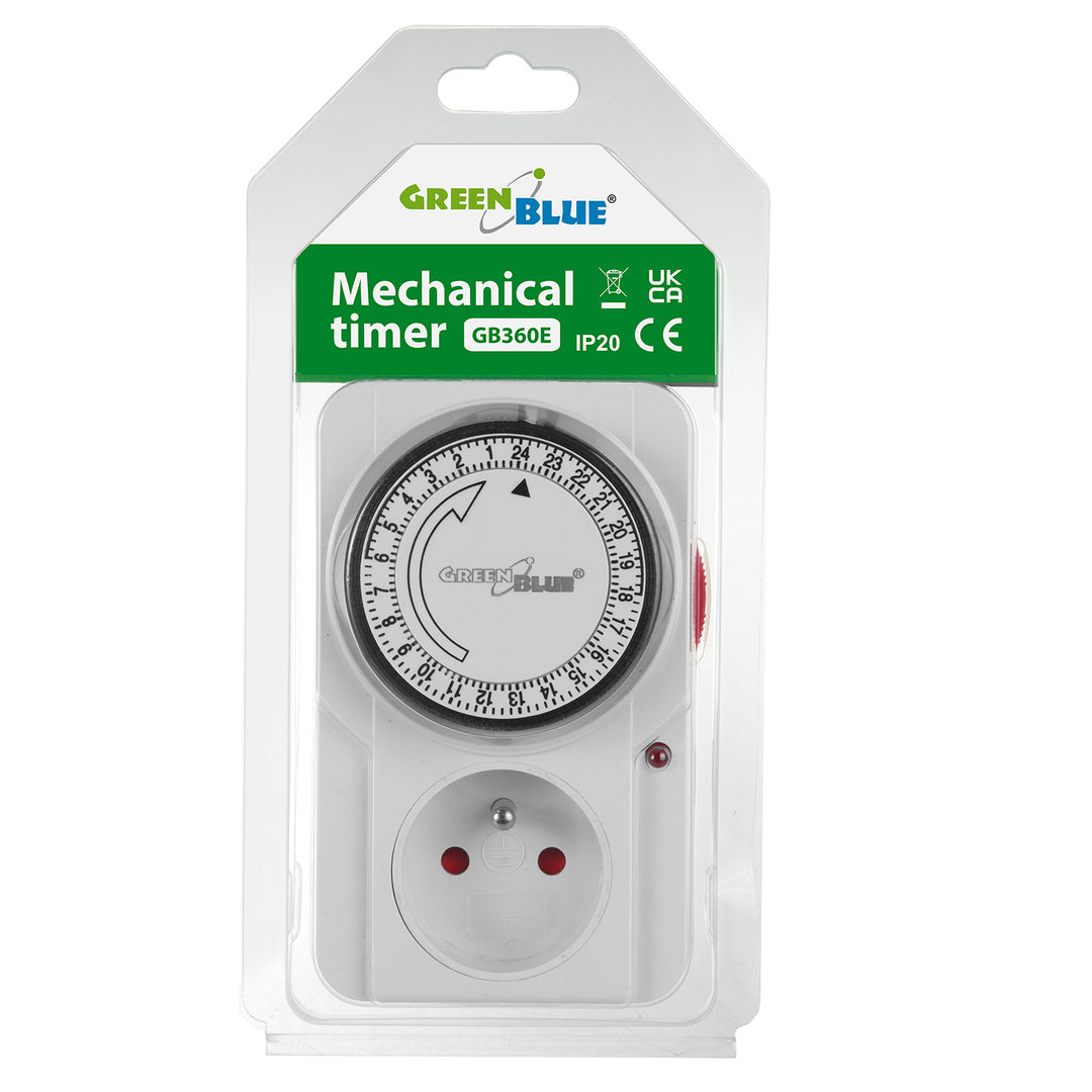 GreenBlue mekanisk timer, 48 program, max. belastning 16A, IP20, GB360 E