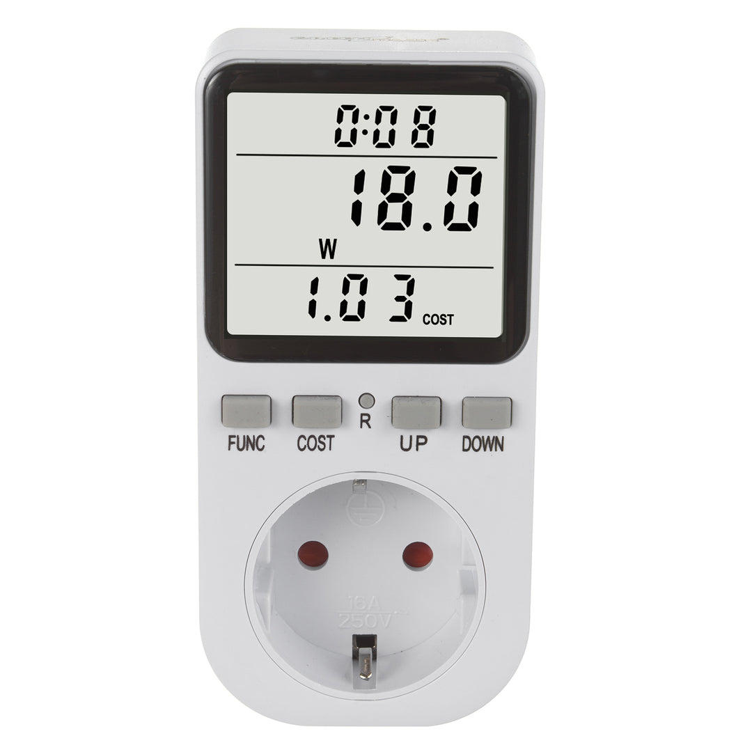 GreenBlue energimätare, wattmeter, typ F, 220-240V AC, 50Hz, max. belastning 16A, IP20, inbyggt batteri, GB364 F