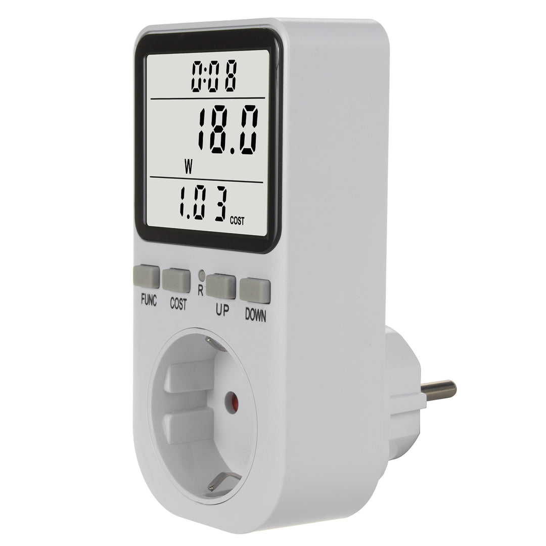 GreenBlue energimätare, wattmeter, typ F, 220-240V AC, 50Hz, max. belastning 16A, IP20, inbyggt batteri, GB364 F