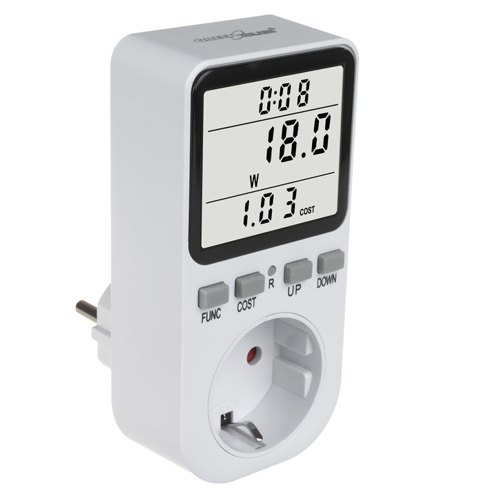 GreenBlue energimätare, wattmeter, typ F, 220-240V AC, 50Hz, max. belastning 16A, IP20, inbyggt batteri, GB364 F