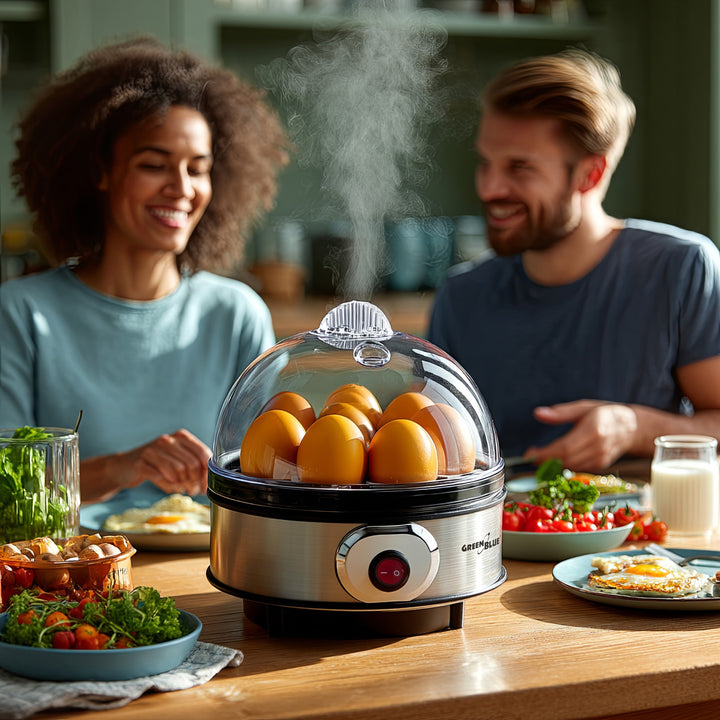 GreenBlue automatisk äggkokare, effekt 400W, upp till 7 ägg, måttkopp, 220-240V~, 50 Hz, GB572