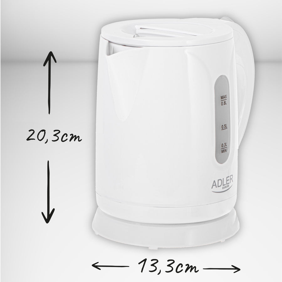 Adler trådlös vattenkokare, kapacitet 0,8 l, effekt 850 W, AD1371