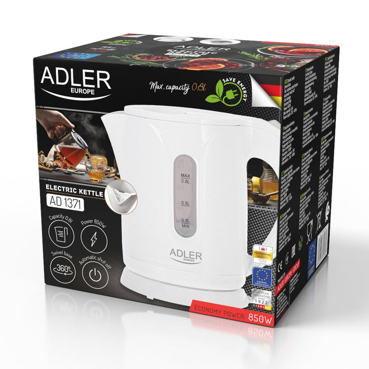 Adler trådlös vattenkokare, kapacitet 0,8 l, effekt 850 W, AD1371