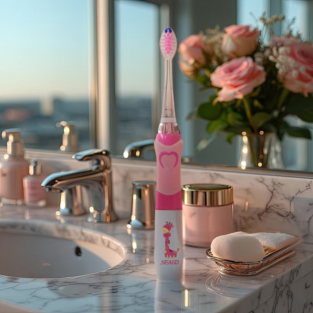 SEAGO Sonic-tandborste för barn, rosa, 1xAA 1,5V (ingår ej), 3 stift, SG-977 Rosa