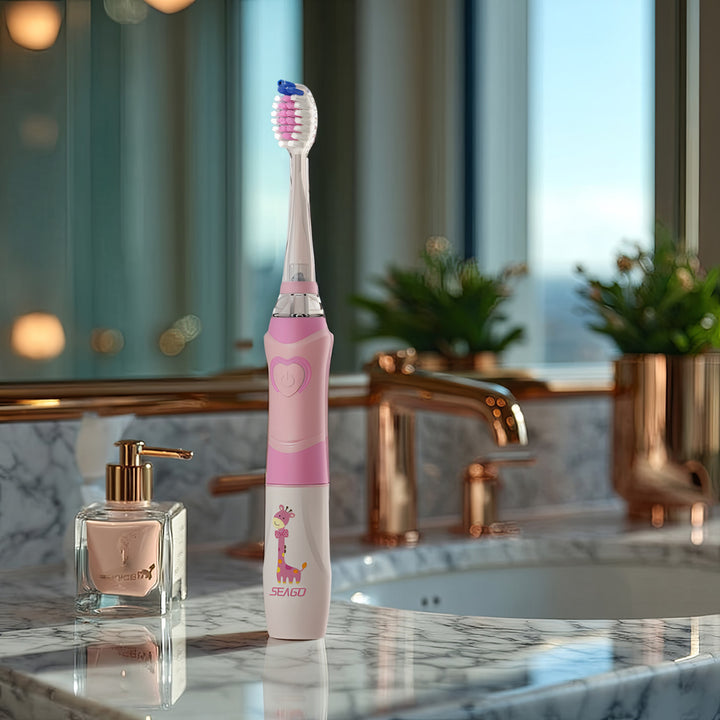 SEAGO Sonic-tandborste för barn, rosa, 1xAA 1,5V (ingår ej), 3 stift, SG-977 Rosa