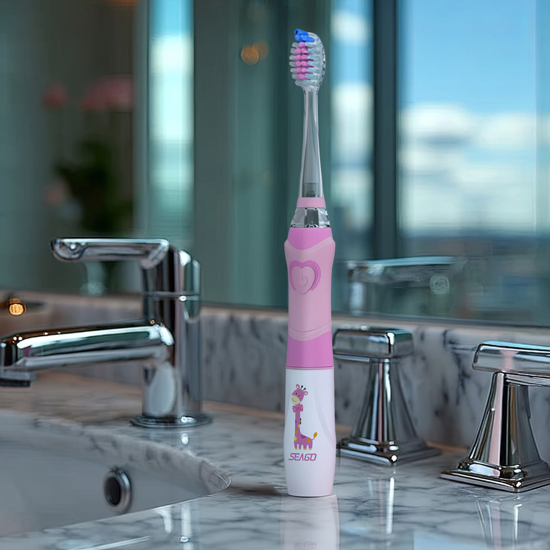 SEAGO Sonic-tandborste för barn, rosa, 1xAA 1,5V (ingår ej), 3 stift, SG-977 Rosa