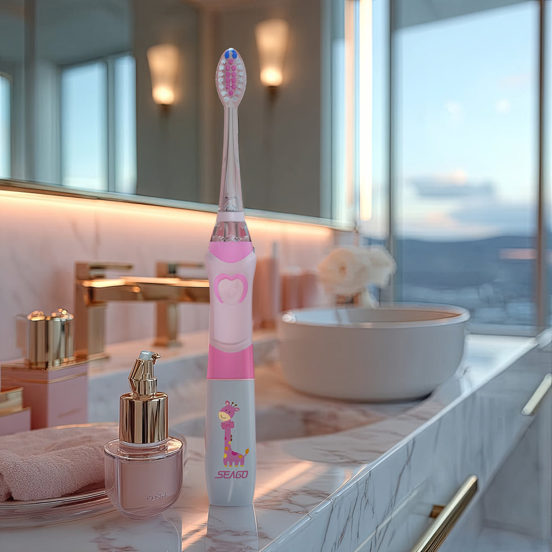 SEAGO Sonic-tandborste för barn, rosa, 1xAA 1,5V (ingår ej), 3 stift, SG-977 Rosa