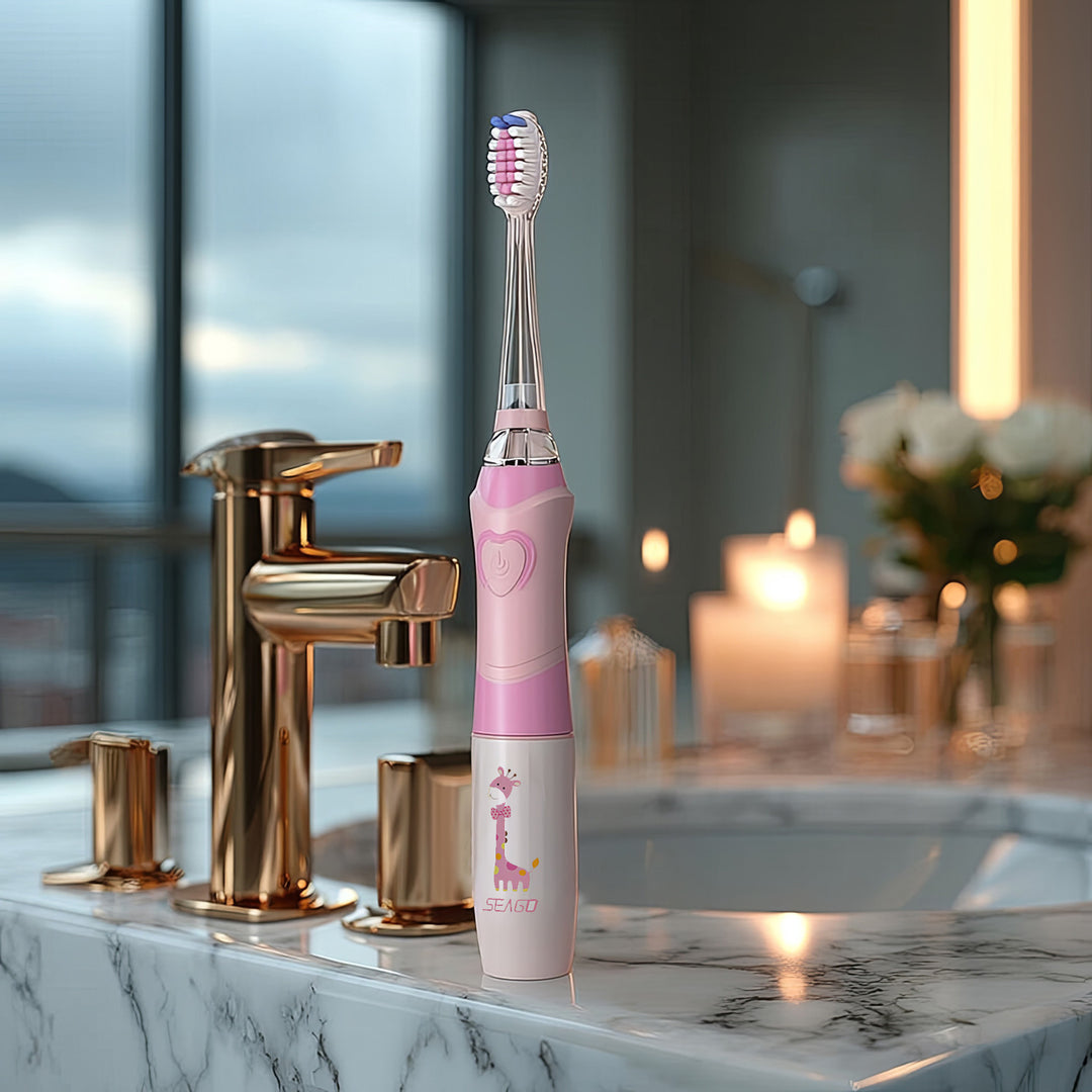SEAGO Sonic-tandborste för barn, rosa, 1xAA 1,5V (ingår ej), 3 stift, SG-977 Rosa
