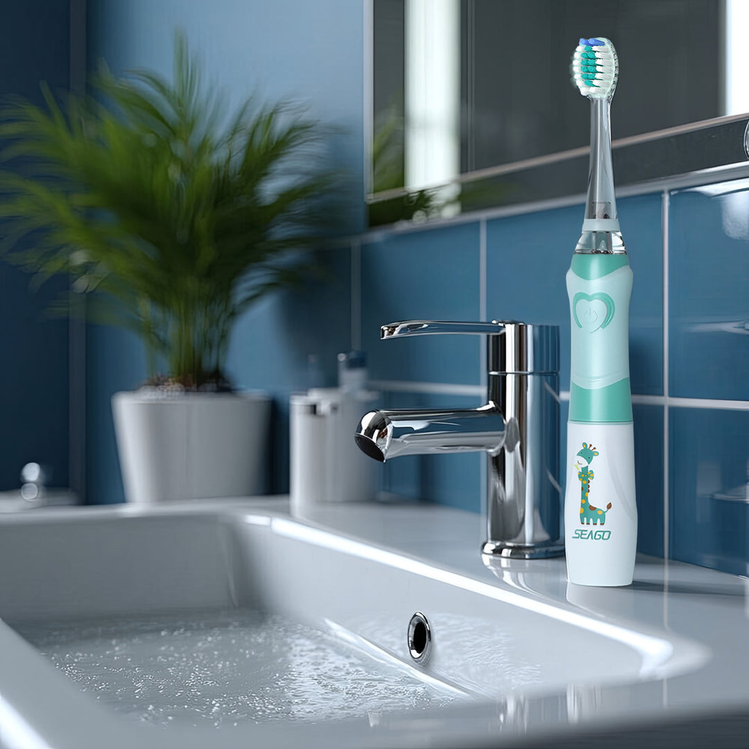 SEAGO sonic-tandborste för barn, grön färg, 1xAA 1,5V (ingår ej), 3 stift, SG-977 Green