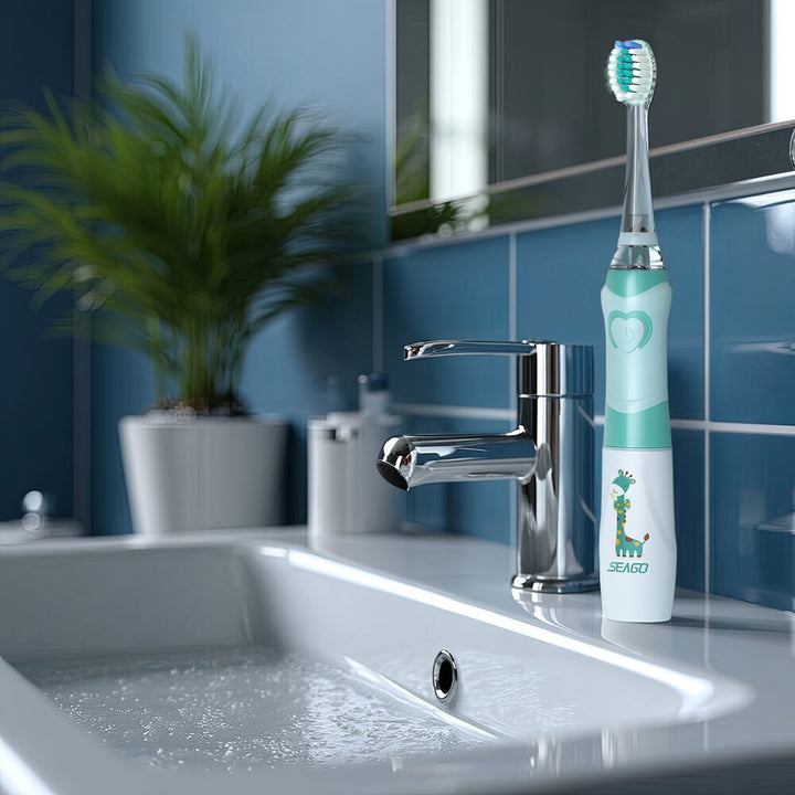 SEAGO sonic-tandborste för barn, grön färg, 1xAA 1,5V (ingår ej), 3 stift, SG-977 Green