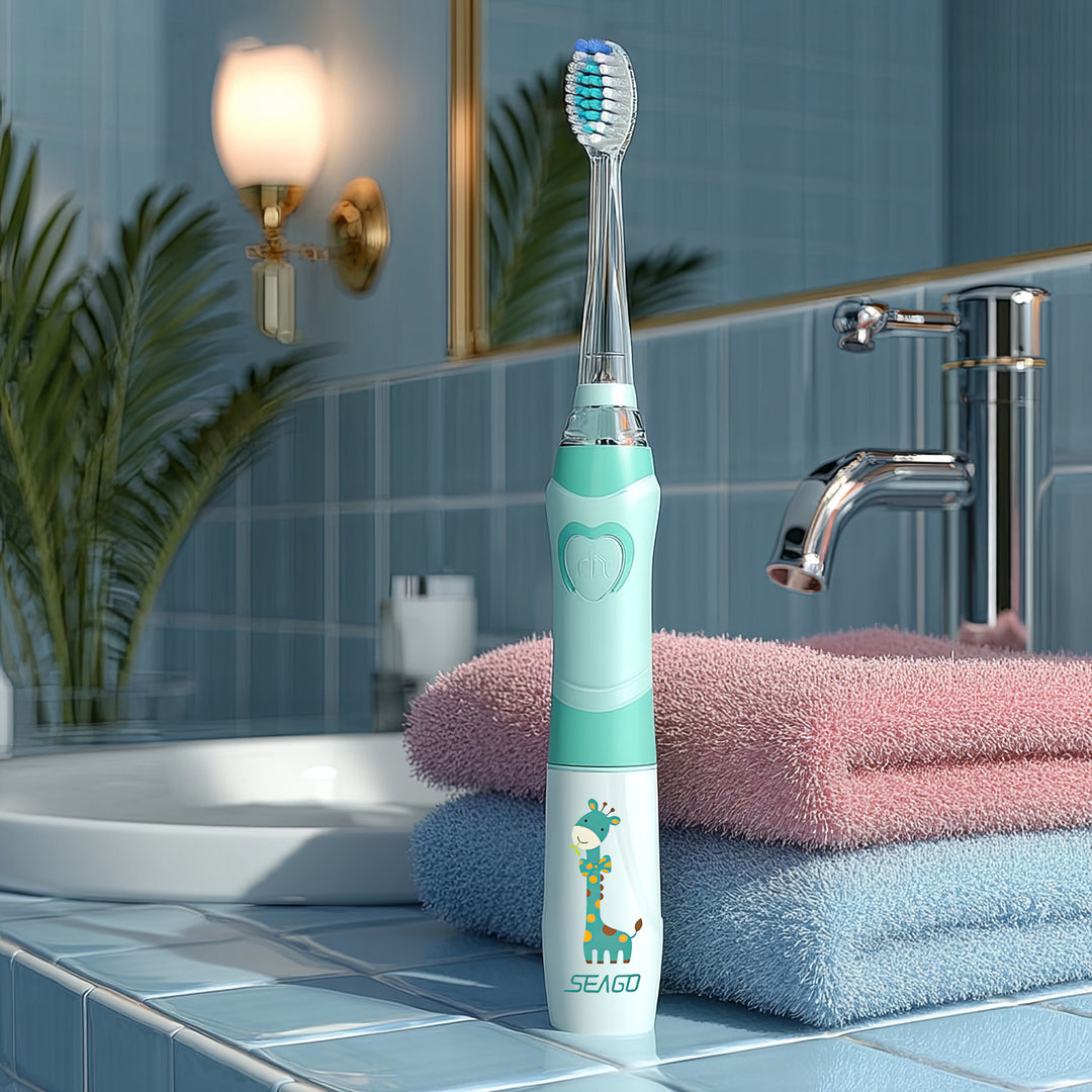 SEAGO sonic-tandborste för barn, grön färg, 1xAA 1,5V (ingår ej), 3 stift, SG-977 Green
