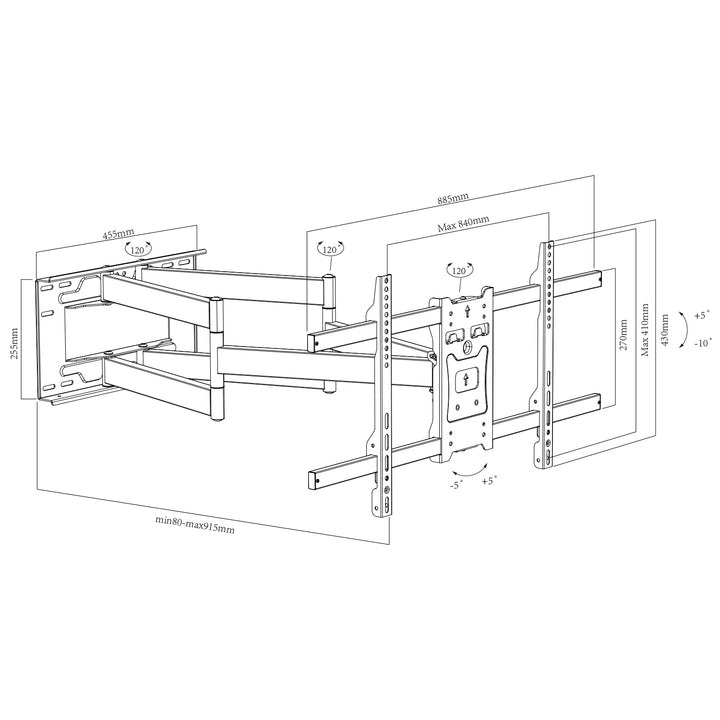 Maclean TV-fäste, max VESA 800x400, 37-70", 55kg, lång arm 915mm, MC-986