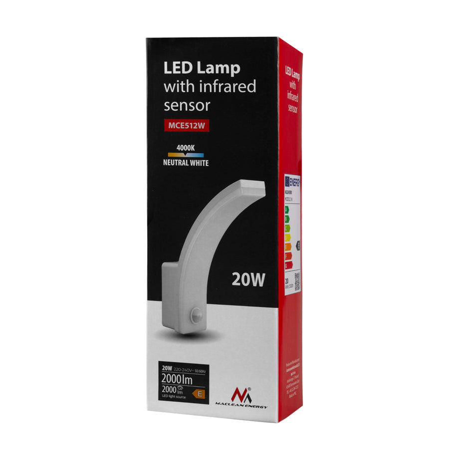 Maclean 20W rörelsedetektor LED-lampa IP65 2000lm 4000K vit