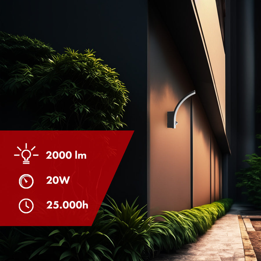 Maclean 20W rörelsesensor LED-lampa IP65 2000lm svart 4000K