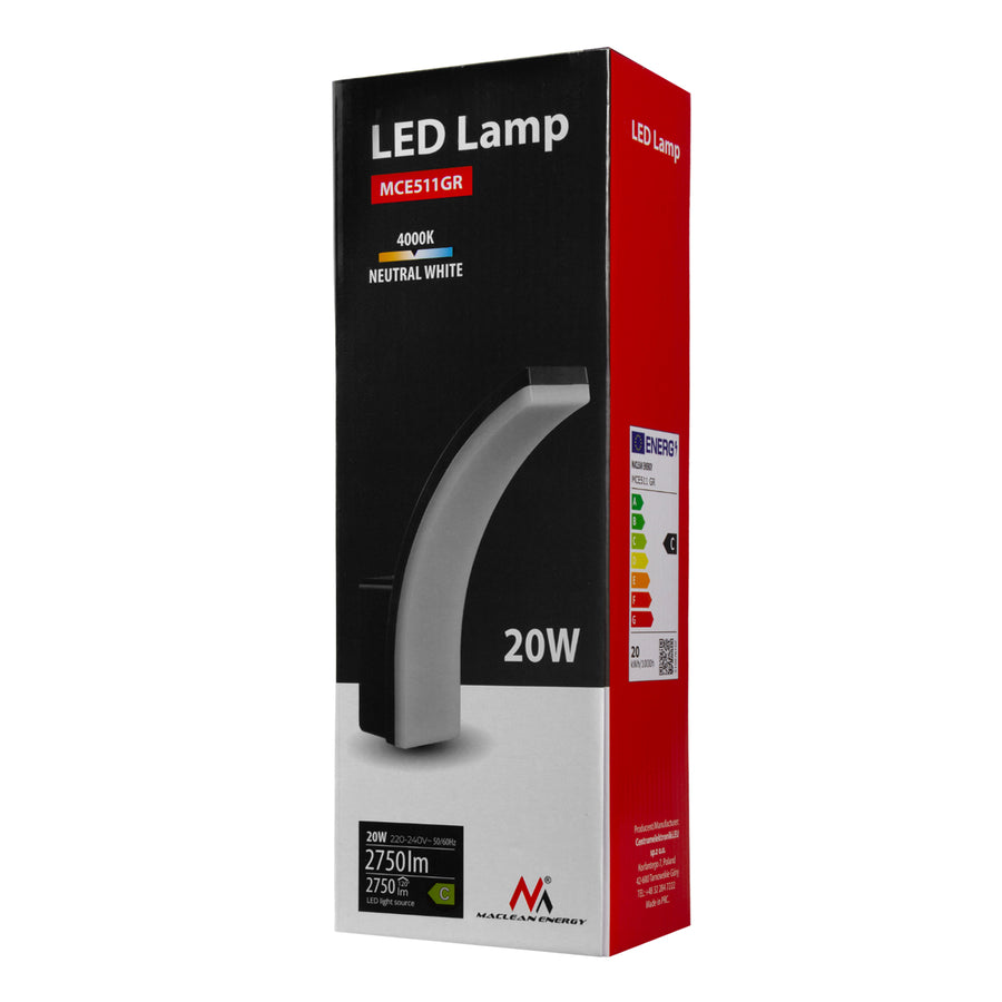 LED-lampa grå 20W 2750lm neutralvit 4000K IP65 Maclean MCE511 GR