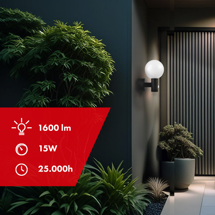 Maclean PIR rörelsedetektor LED-lampa svart 15W IP65 1600lm 4000K