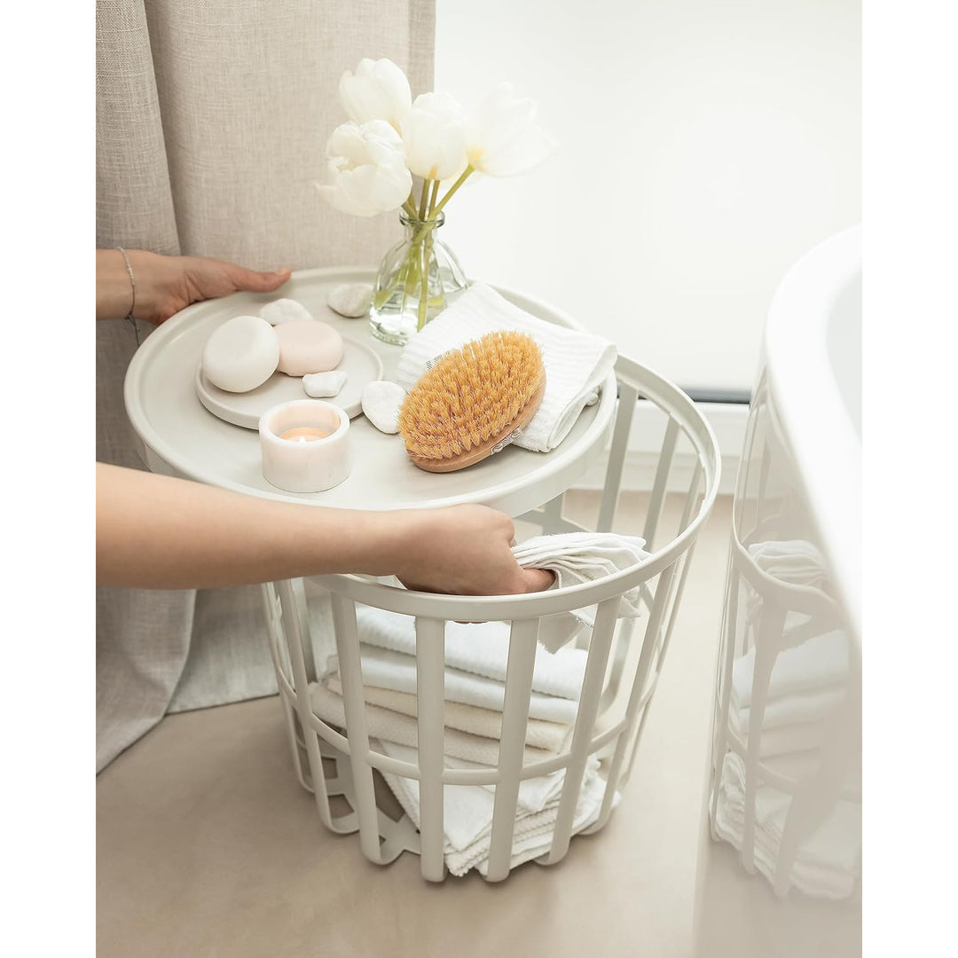 Branq bord, runt, med förvaringskorg, vitt, Zen 1850