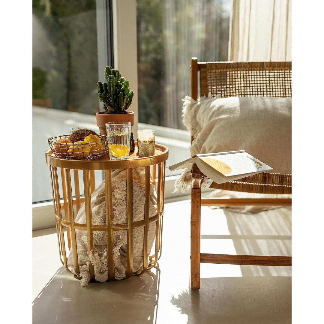 Branq-bord, runt, med förvaringskorg, guld, Zen 1850