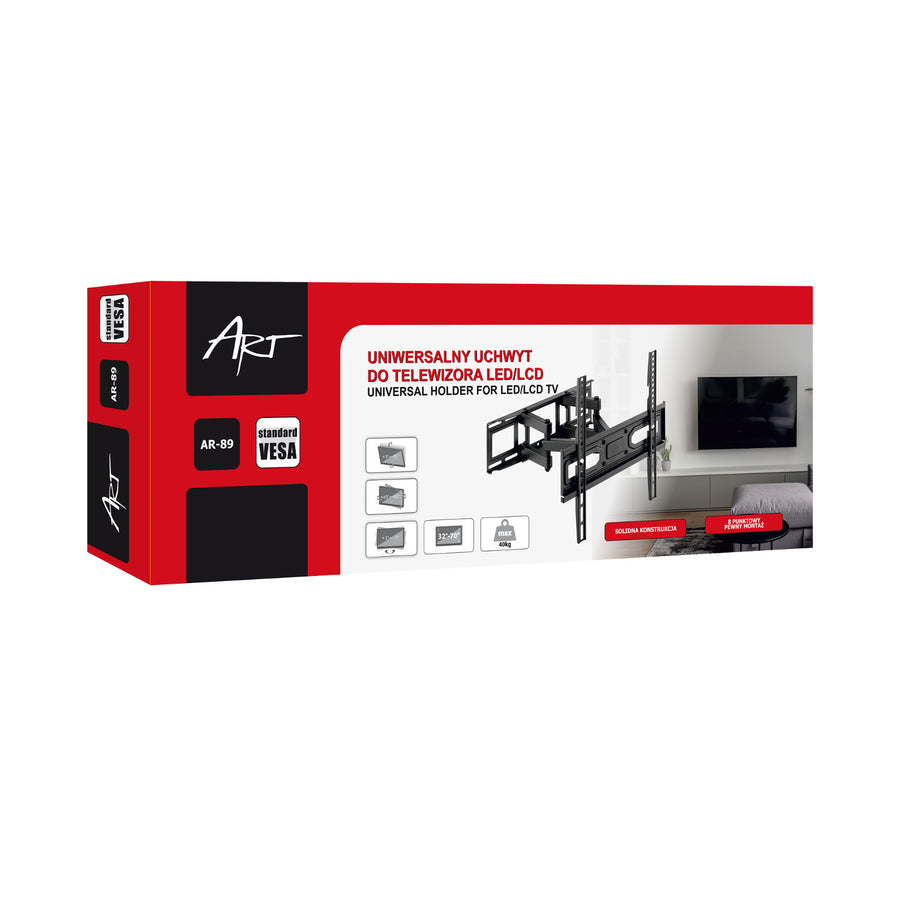 ART TV-fäste för skärmar på 32-70 tum, svart, max 40 kg, med VESA 400x400 standard