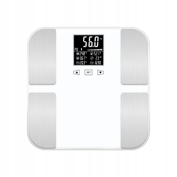 Analytisk badrumsvåg, BMI-indikator, fettmätning, bakgrundsbelyst LCD-display, TM-WA002