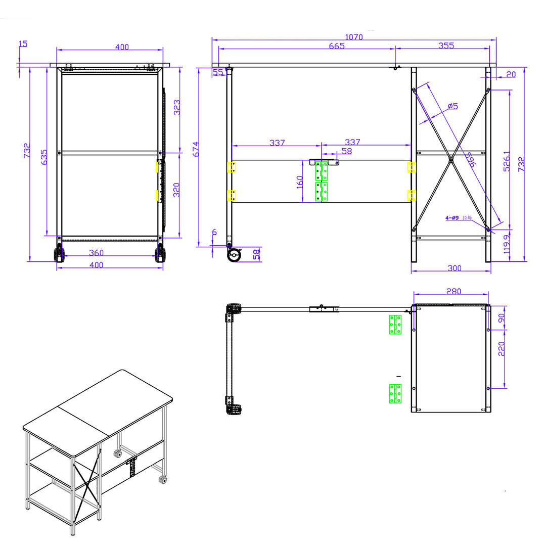 Maclean loft fällbart skrivbord, mått: 107x55x75cm, max - 150 kg, med skiva, färg ljus bok, MC-411 W