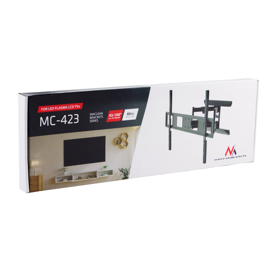 Maclean TV-fäste, max VESA 800x600, 43-100", 80kg, horisontell och vertikal vinkeljustering, profil 50-500mm, svart, MC-423