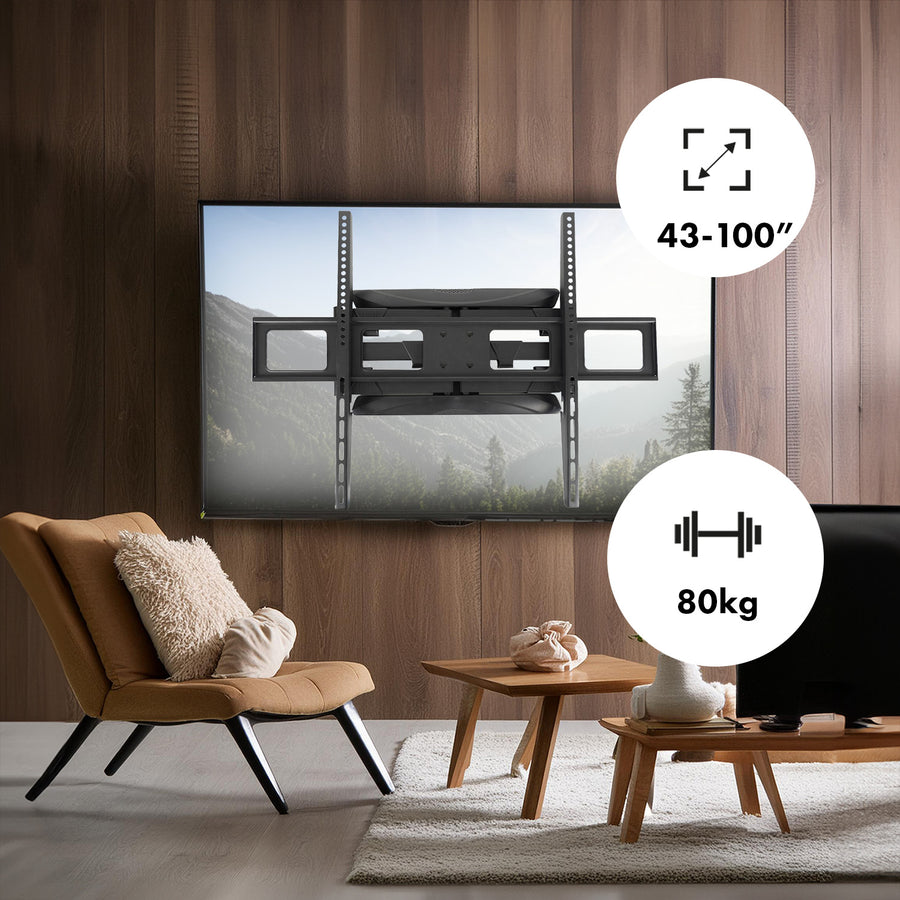 Maclean TV-fäste, max VESA 800x600, 43-100", 80kg, horisontell och vertikal vinkeljustering, profil 50-500mm, svart, MC-423