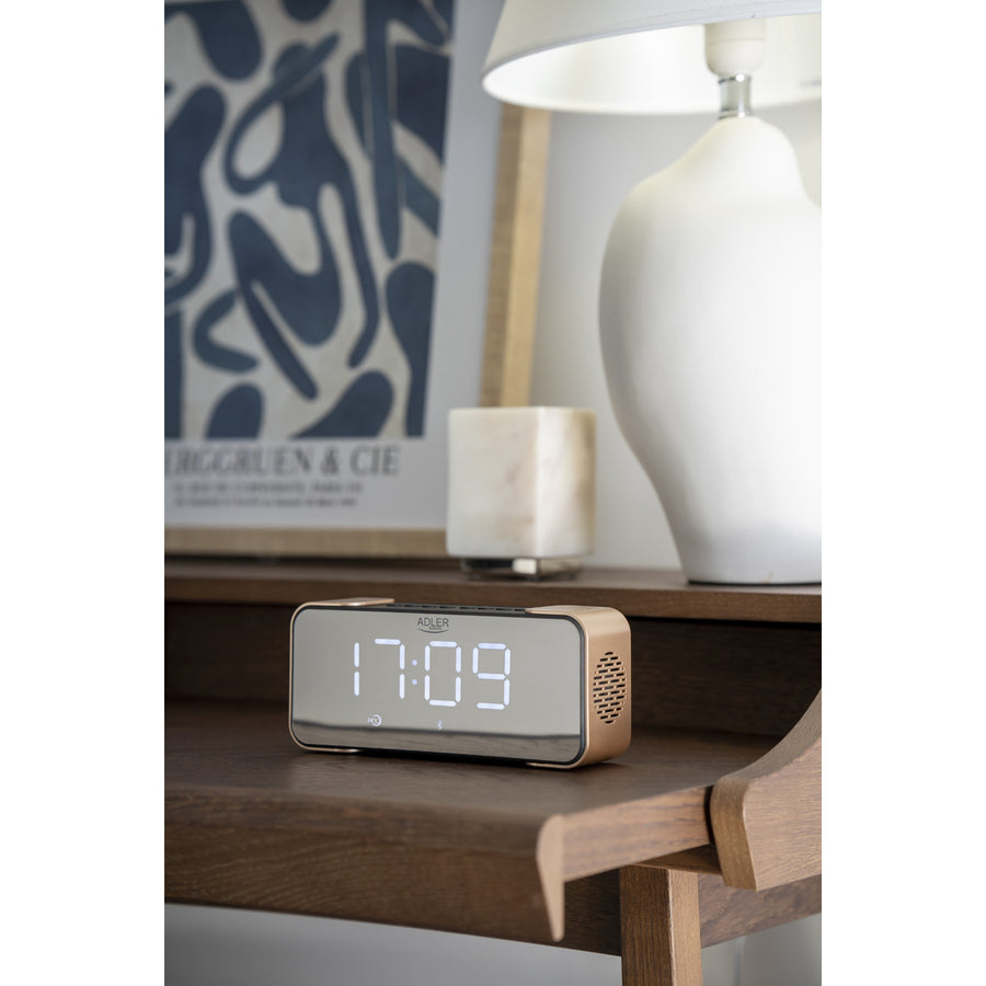 Adler AD 1190 Copper trådlös radioväckarklocka med LED-display och Bluetooth-funktion