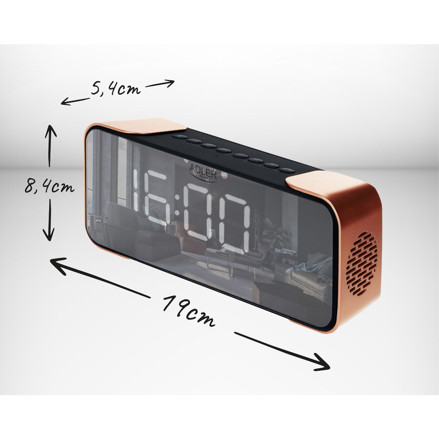 Adler AD 1190 Copper trådlös radioväckarklocka med LED-display och Bluetooth-funktion