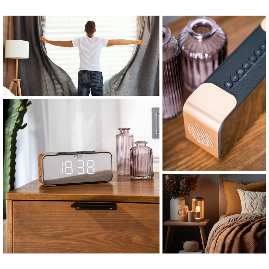 Adler AD 1190 Copper trådlös radioväckarklocka med LED-display och Bluetooth-funktion