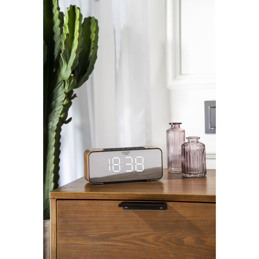 Adler AD 1190 Copper trådlös radioväckarklocka med LED-display och Bluetooth-funktion