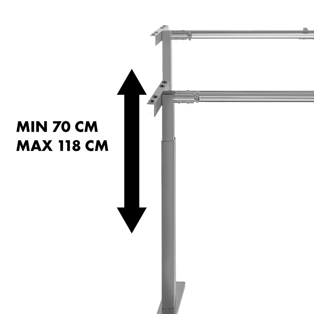 Maclean skrivbord, manuell höjdjustering, utan skiva, för stående och sittande, max 60kg, maxhöjd 120cm, MC-790NG