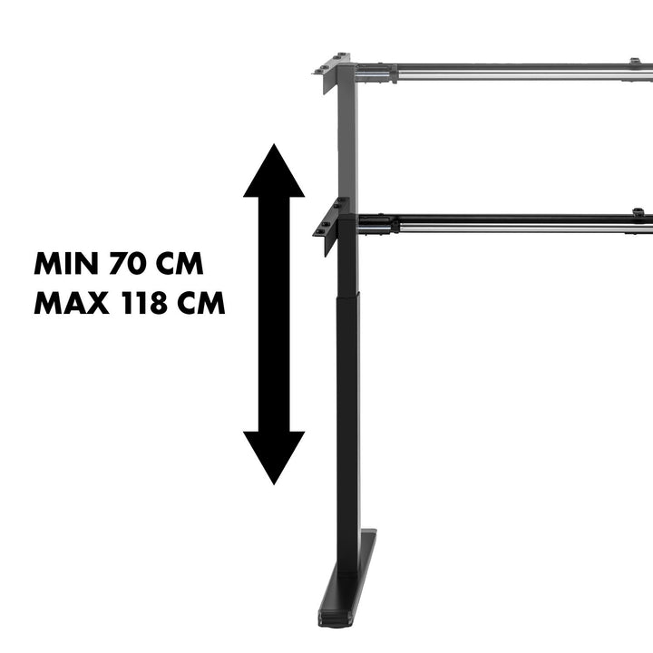 Maclean skrivbord, manuell höjdjustering, utan skiva, för stående och sittande, max 60kg, maxhöjd 120cm, MC-790NB