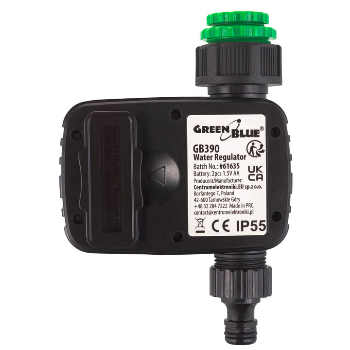 GreenBlue elektronisk bevattningsregulator, programmerare, strömförsörjning 2x1,5V AA, GB390