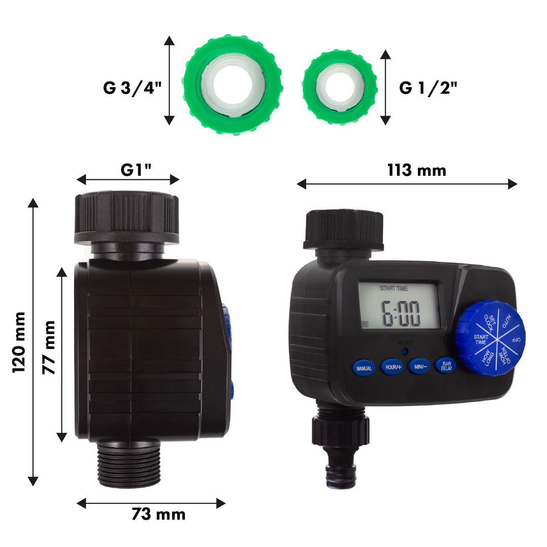 GreenBlue elektronisk bevattningsregulator, programmerare, strömförsörjning 2x1,5V AA, GB390