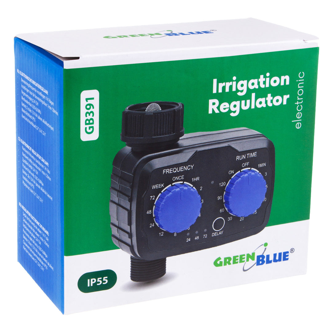 GreenBlue elektronisk bevattningsregulator, programmerare, strömförsörjning 2x 1,5V AA, GB391