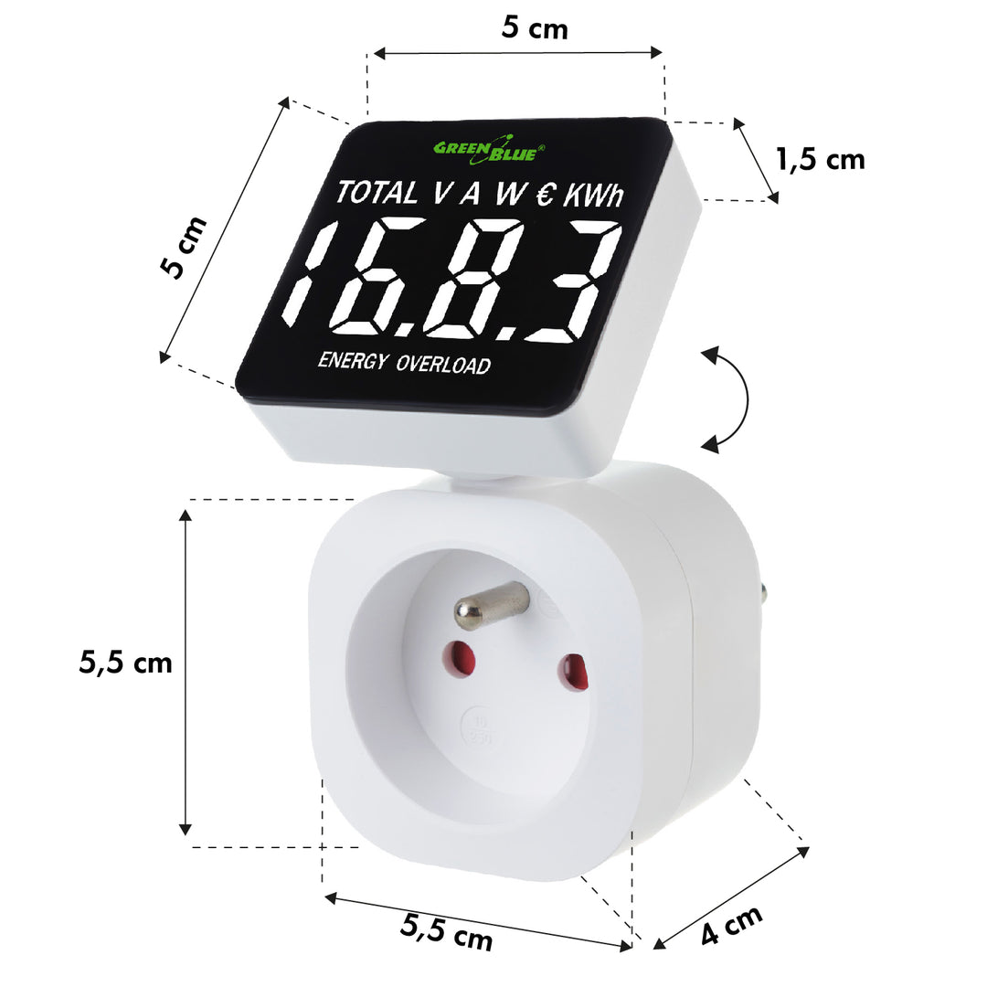 GreenBlue energimätare, wattmätare, 16A, max. 3680W, subminne, GB620 E