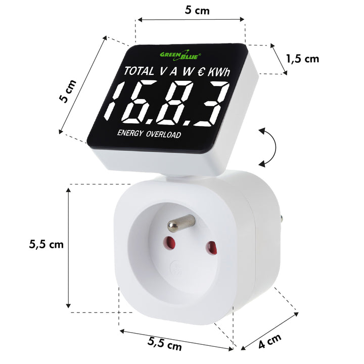 GreenBlue energimätare, wattmätare, 16A, max. 3680W, subminne, GB620 E