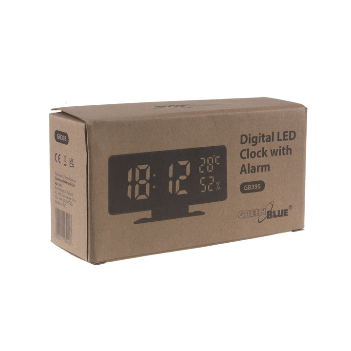 Klocka med alarm och termometer GreenBlue GB395 svart hygrometer