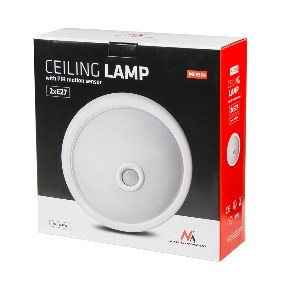Plafond med PIR-sensor Maclean, tak, med LED-ljuskälla, 2x max. 40W, E27, 220-240V~ 50/60Hz, MCE324 + 2xMCE268