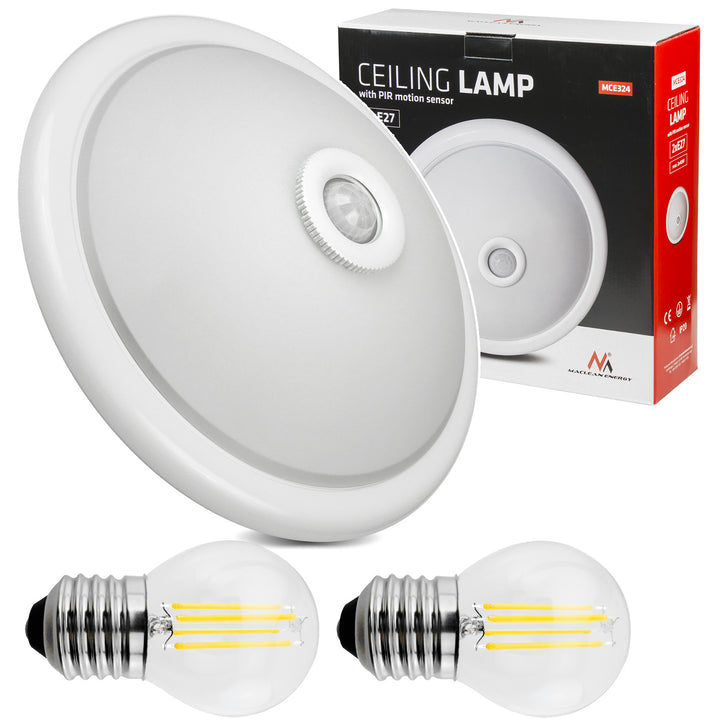 Plafond med PIR-sensor Maclean, tak, med LED-ljuskälla, 2x max. 40W, E27, 220-240V~ 50/60Hz, MCE324 + 2xMCE284