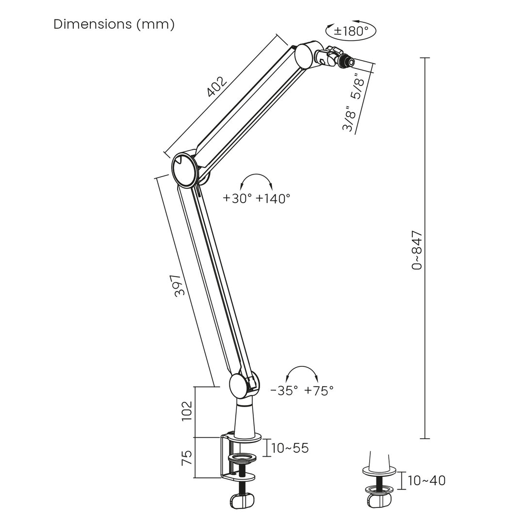 Mikrofonhållare 3/8" och 5/8" NanoRS, max 1kg, RS421