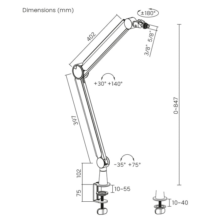 Mikrofonhållare 3/8" och 5/8" NanoRS, max 1kg, RS421