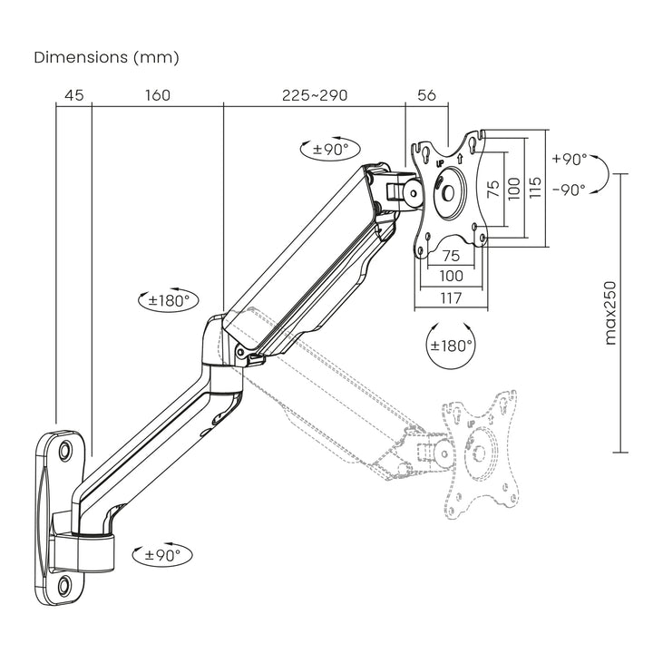 Maclean väggfäste för dubbelarmad monitor, 17-32", max 9 kg, MC-332