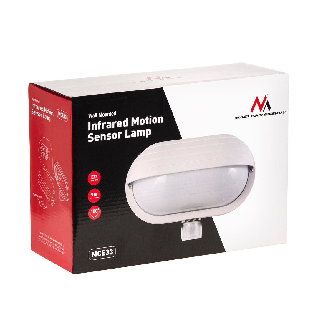 Maclean väggarmatur, med PIR-sensor, max. 60W, 180°, MCE33 W + LED 11W