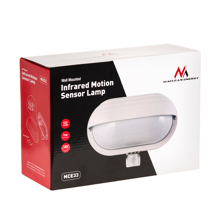 Maclean väggarmatur, med PIR-sensor, max. 60W, 180°, MCE33 W + LED 11W