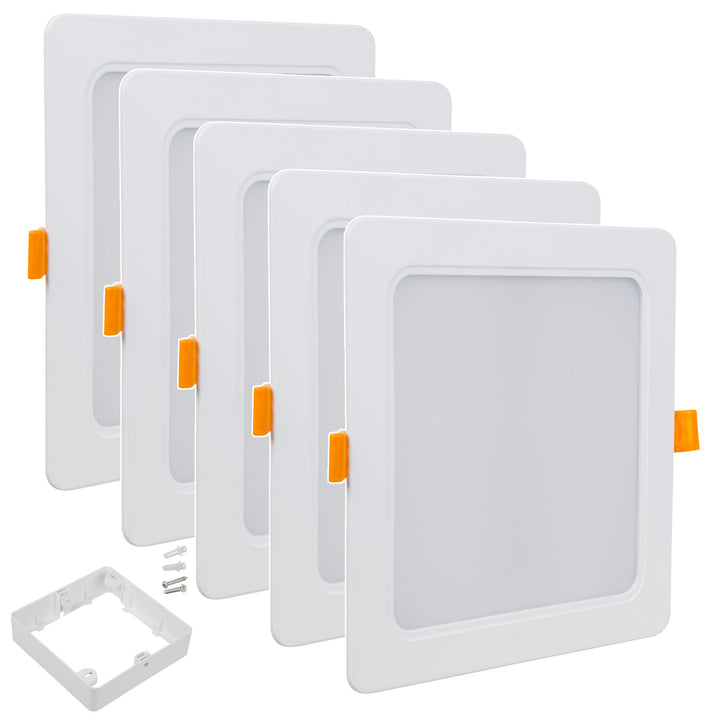5x Maclean LED-takpanel, infälld SLIM, 18W, neutralvit 4000K, 170*170*26mm, 1800lm, MCE374 S + ytadapter MCE379 S